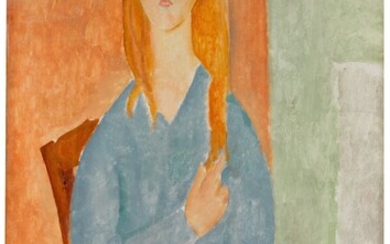 Amedeo Modigliani, Jeune fille assise, les cheveux dénoués (Jeune fille en bleu)