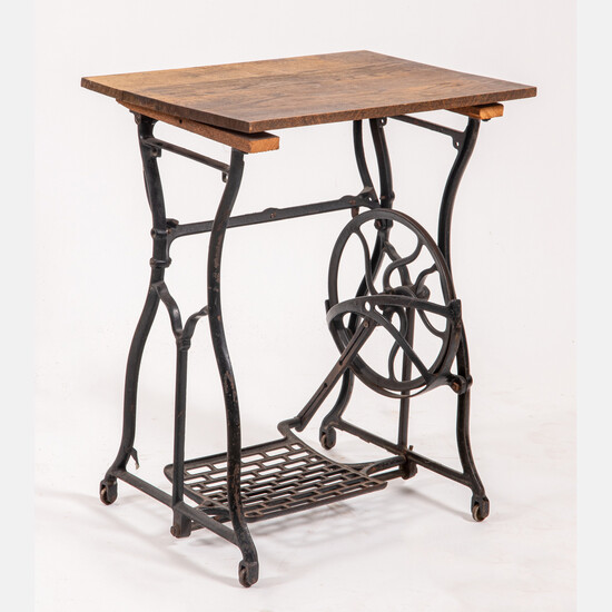 American Cast Iron Oak Sewing Stand Table