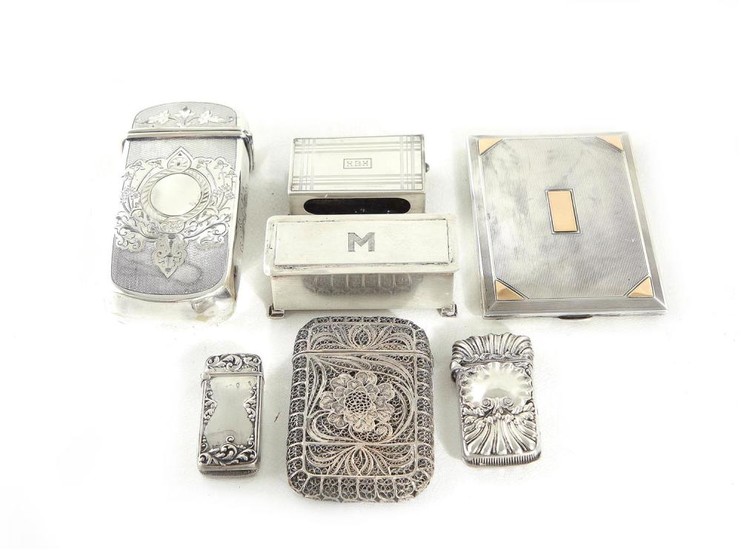 American silver cigarette cases and match safes (7pcs)