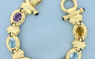 Amethyst Topaz Citrine Garnet Bracelet in 14k Yellow Gold
