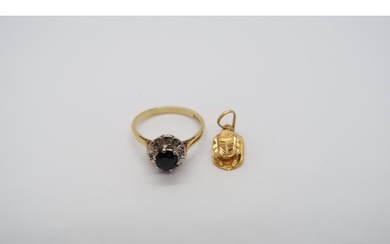 An 18ct hallmarked yellow gold ring, size M/N, together with...