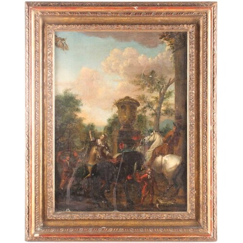 An 18th-century landscape of riders and figures and riders i...