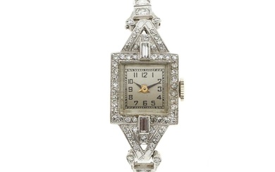 An Art Deco platinum vari-cut diamond cocktail watch, manual...