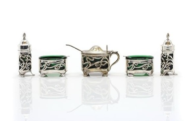 An Art Nouveau silver cruet set