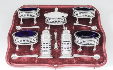 An Edward VII Silver Seven Piece Condiment Set, by...