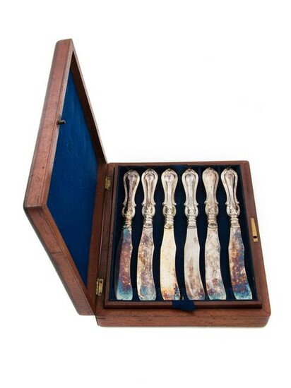 An English Cased Set of Silver-Plate Knives