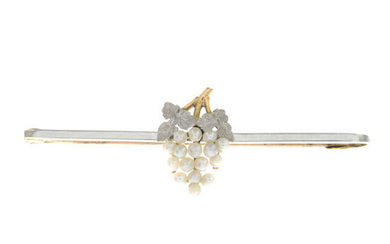 An early 20th century 15ct gold and platinum seed pearl grape brooch.