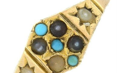 An early 20th century gold green gem and split pearl dress ring.