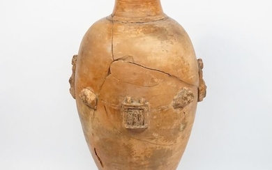 Ancient Egyptian Terracotta Amphora with Rams, Shrines and Greek Serapis Figures - 56×29×29 cm
