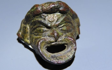 Ancient Roman Bronze Theater mask sculpture. Best Quality. 3,5 cm H.