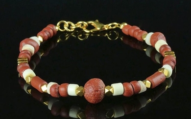 Ancient Roman Glass Bracelet with red glass and shell beads