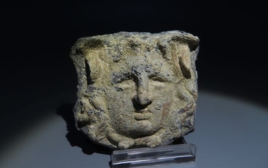 Ancient Roman Lead Monster Medusa face decoration. 6 cm H. Intact.