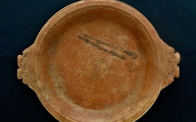Ancient Roman Pottery bowl with decorated handles - 3.5×25×30 cm - (1)