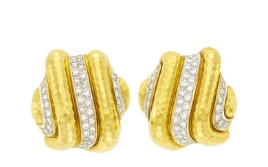 Andrew Clunn Pair of Gold, Platinum and Diamond Earclips