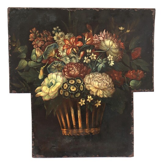 (-), Anonymous, flower still life, oil on metal,...