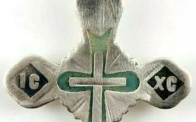 Antique 84 Russian Silver Enamel Cross pendant