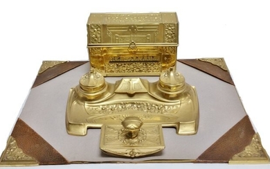 Antique Art Nouveau Brass Desk Set