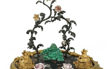 Antique Chinoiserie and Jade Inkwell