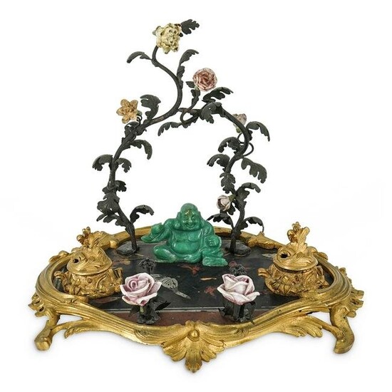 Antique Chinoiserie and Jade Inkwell