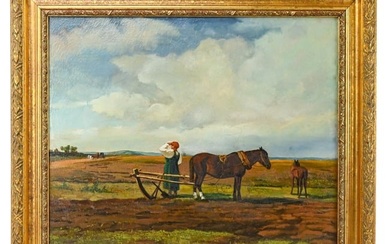 Antique Eastern European Signed Oil Painting Farm