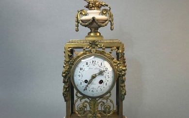 Antique French Four Glass Gilt Bronze Clock by Julien Leroy, 19th Century