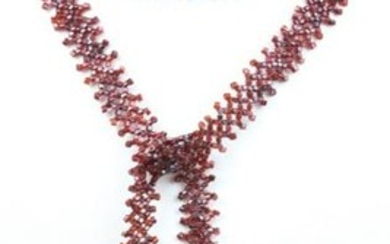Antique Garnet Glass Micro Bead Lariat Necklace