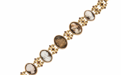 Antique Gold and Hardstone and Shell Cameo Bracelet