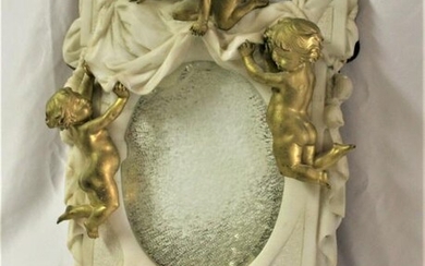 Antique Marble Mirror with Golden Putti , Italian