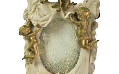Antique Marble and Cherub Mirror, Doré Gold Finish