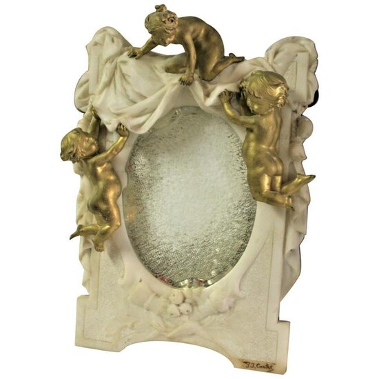 Antique Marble and Cherub Mirror, Doré Gold Finish