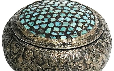 Antique Russian Gilt Silver Turquoise Inset Snuff Box