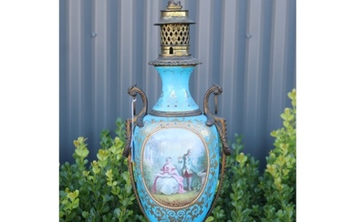 Antique Sevres porcelain baluster lamp base, with gilt metal...