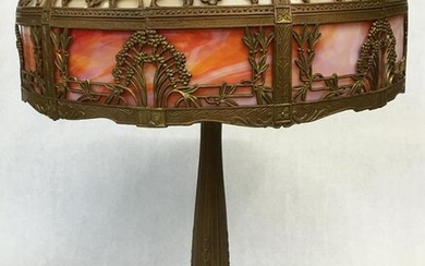 Antique Slag Panel Glass Lamp.