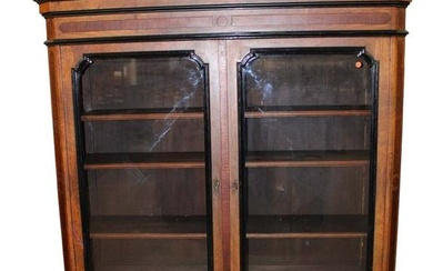 Antique marked Alexander Roux 2 door 2 drawer Victorian walnut bookcase in original found condition