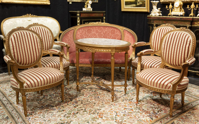 Antique' six-piece neoclassical salon ensemble with typical design...