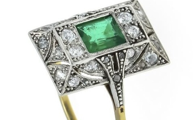 Art Deco emerald old cut diamo