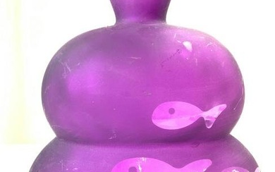 Art Glass Vase W Fish Detail Purple, Spain