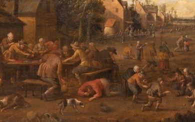 Attribué à Cornelis DROOCHSLOOT (1630 - 1673) Fête de village Panneau, deux planches, renforcé, il...