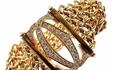 Authentic! Cartier Penelope 18k Yellow Gold Diamond Double C 5 Row Link Bracelet