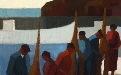 Axel Munch: Fishermen from Gudhjem, Bornholm. Signed AM. Oil on canvas. 66×46 cm.