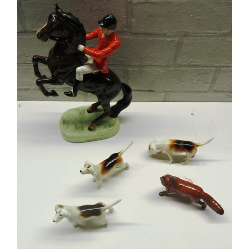 BESWICK HORSE AND RIDER MODEL 868 AND 4 FOXHOUND AND FOX