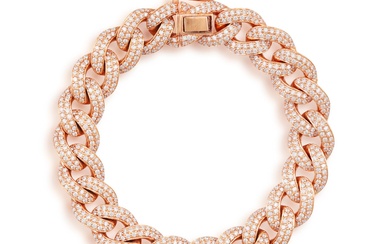 BRACELET GOURMETTE EN DIAMANTS Bracelet en chaîne à maillons sertis de diamants taille brillant, monté...