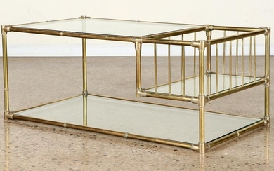 BRASS GLASS FAUX BAMBOO COFFEE TABLE C.1970