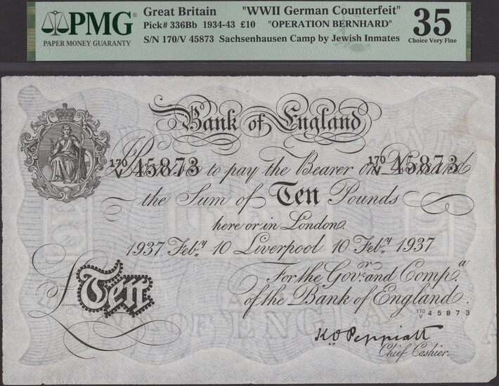 Bank of England, Kenneth O. Peppiatt, Operation Bernhard, £10, Liverpool, 10 February...