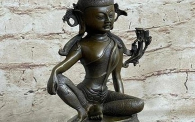 Beautiful Kwan-Yin Guan Yin Buddhist Sitting on Sea Dragon Bronze Sculpture