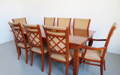 Bernard Leblanc - Dining table - Dining Corner containing a dining table and a set of eight dining chairs made in commission - Cherry wood, Alcantara