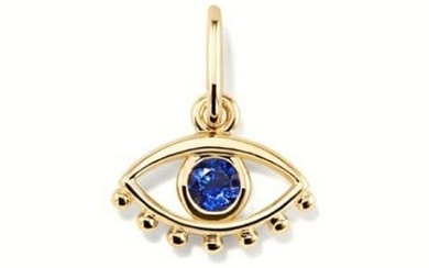 Blue Sapphire Gemstone 14kt Gold Evil Eye Necklace Charm