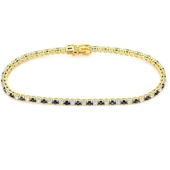 Blue Sapphire Tennis Bracelet - 18 kt. Yellow gold - Bracelet - 1.86 ct - Diamond