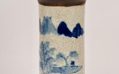 Blue & White Japanese Vase Depicting Rural Japan