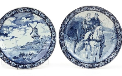 Boch, four Dutch Delft blue and white chargers including exa...